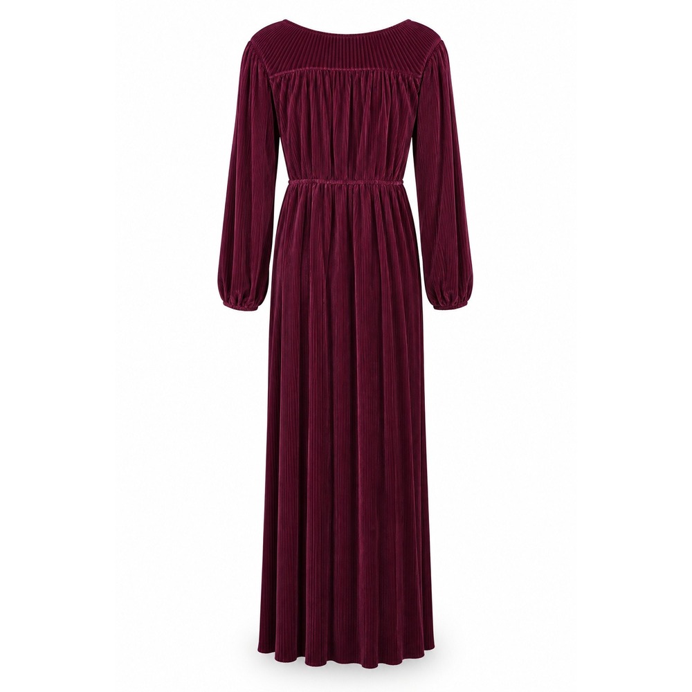 Baltic Born XXL Marsala Pleated Maxi Dress Long Sleeve V-Neck Burgundy Formal